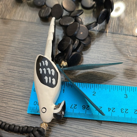 Vintage Black Beaded Necklace with White Parrot Pendant - Picture 11 of 15